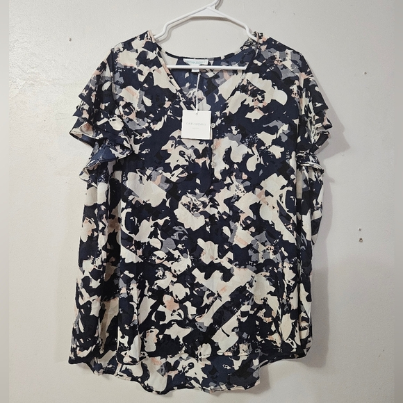 NWT! Cynthia rowley abstract short sleeve blouse size 1X! - Picture 1 of 5